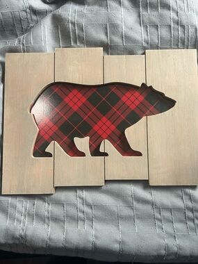 Hobby Lobby Red and Black Plaid Bear Wall Accent